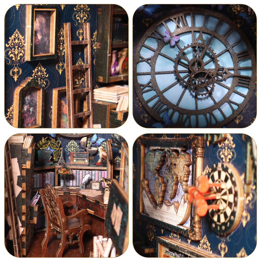 DIY Book Nook Kit - 3D Wooden Miniature Bookshelf Insert with LED Lights