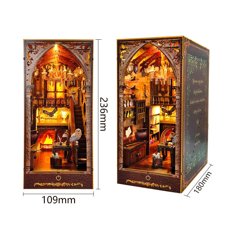 DIY Magic Academy Book Nook Kit - Miniature Dollhouse with Furniture & LED Lights