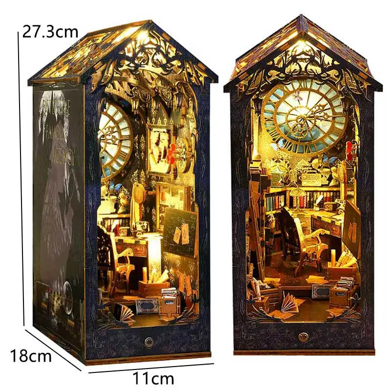 DIY Book Nook Kit - 3D Wooden Puzzle Miniature Bookshelf Dollhouse with LED Lights