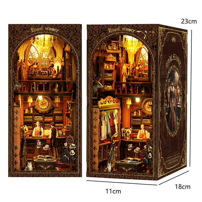 DIY Book Nook Kit - 3D Wooden Puzzle Miniature Bookshelf Dollhouse with LED Lights