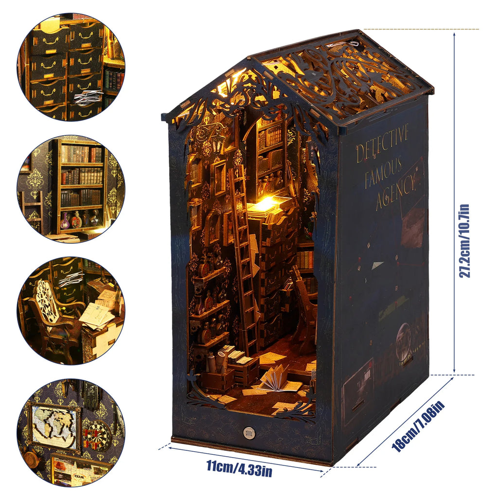 DIY Book Nook Kit - 3D Wooden Miniature Bookshelf Insert with LED Lights
