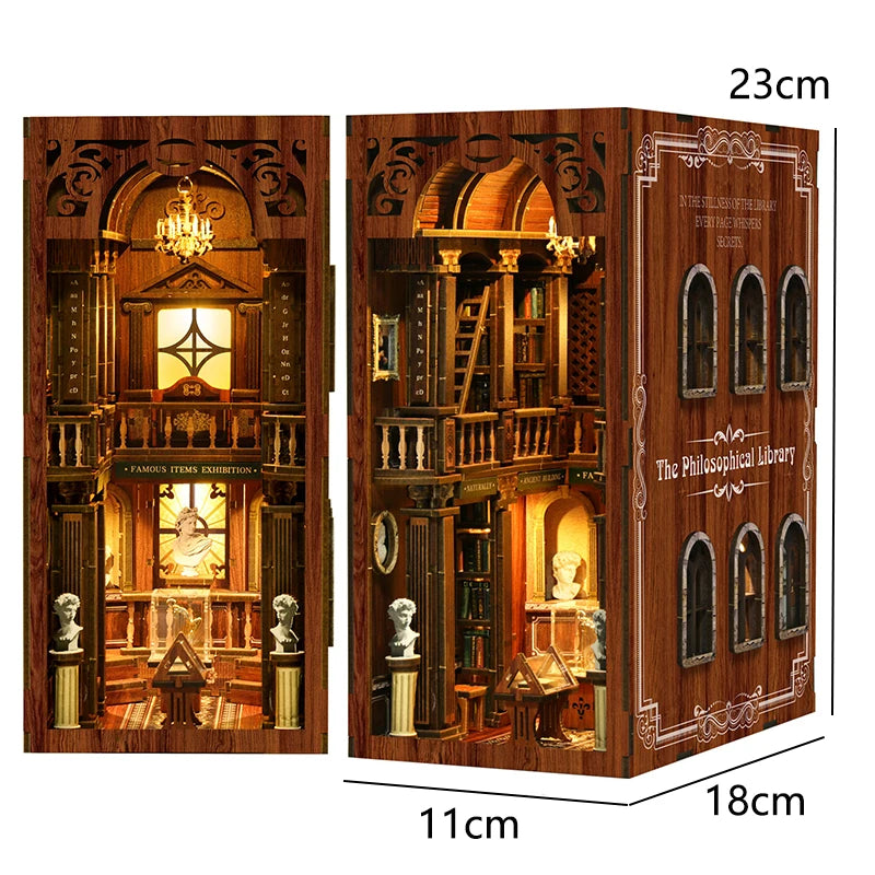 DIY Book Nook Kit - 3D Wooden Puzzle Miniature Bookshelf Dollhouse with LED Lights