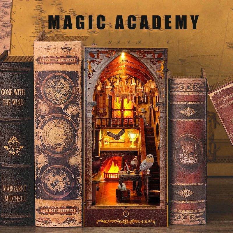 DIY Magic Academy Book Nook Kit - Miniature Dollhouse with Furniture & LED Lights