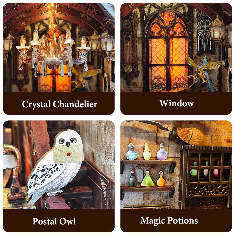 DIY Magic Academy Book Nook Kit - Miniature Dollhouse with Furniture & LED Lights