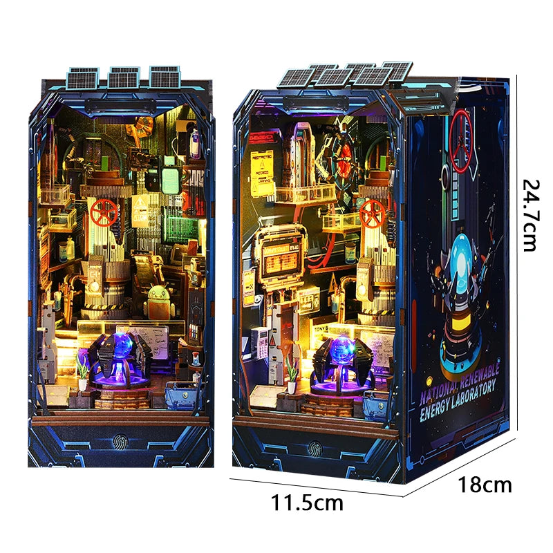 DIY Book Nook Kit - 3D Wooden Puzzle Miniature Bookshelf Dollhouse with LED Lights